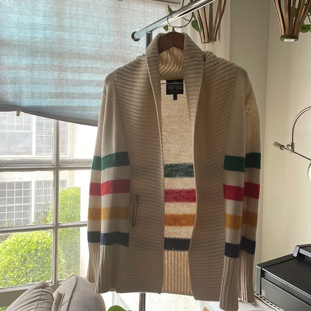 Hudson Bay Company: 4 Point Stripe Wool Cardigan Jacket (size S) RARE